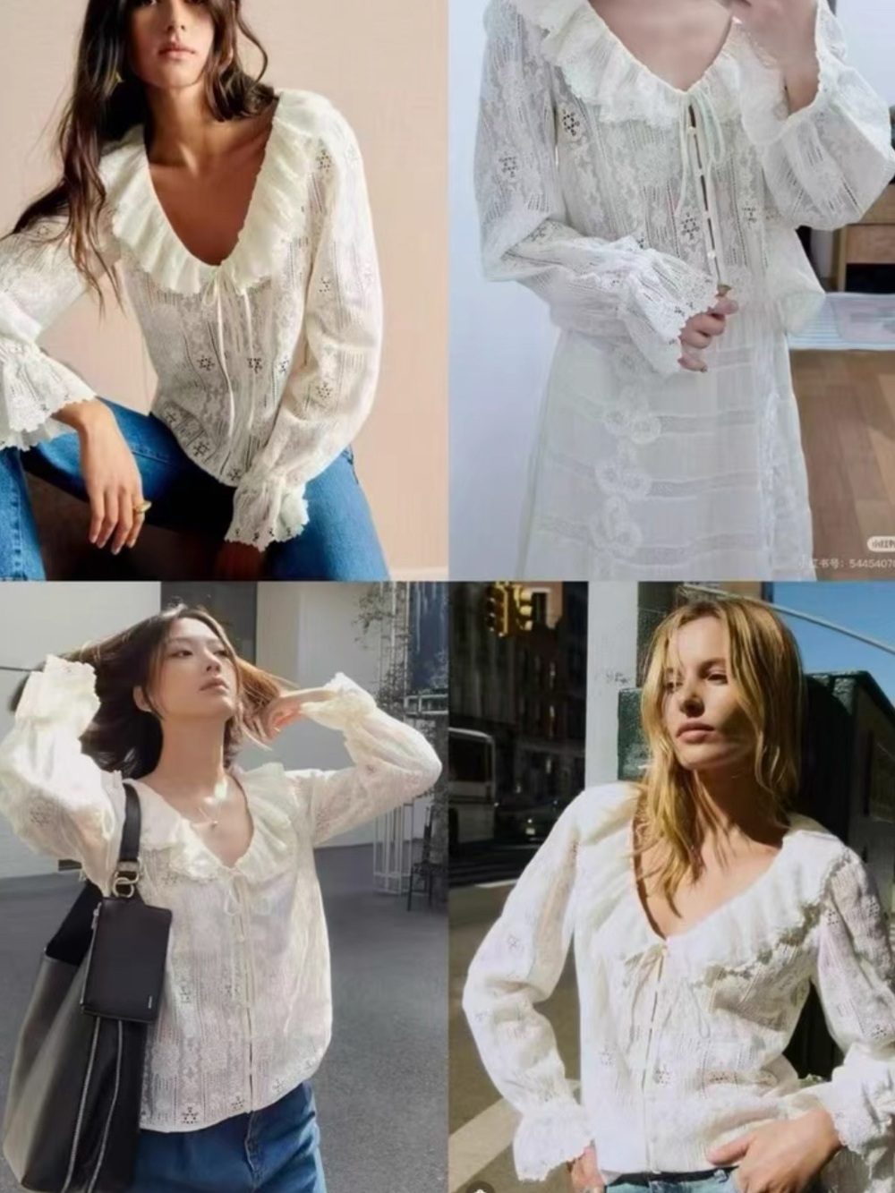 SEZANE MARIELE SHIRT Lace Ruffle V-Neck Blouse, S M L - Picture 8 of 8